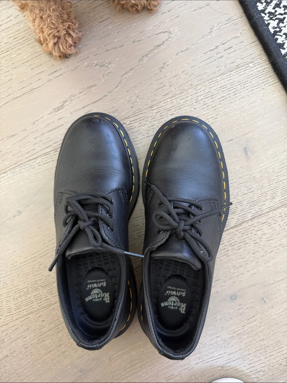 Dr. Martens Black Leather 3-Eye Oxford with Yellow Welt Stitching